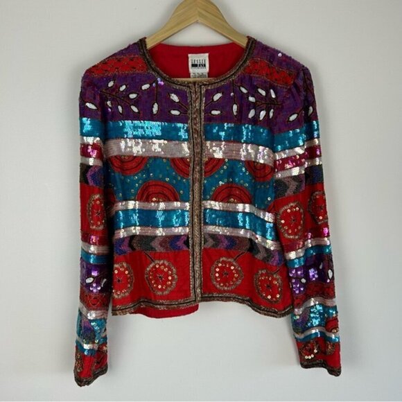 Vintage Rare 90's Leslie Fay Evenings Beaded Sequin Blazer Size L - Picture 6 of 13